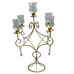 GOLD Candelabra Crystal Accents Glass Globes Tea Lights Candles Home Wedding